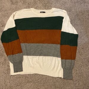 SHEIN Curve Green, Brown & Gray Striped Cowl/Turtleneck Sweater